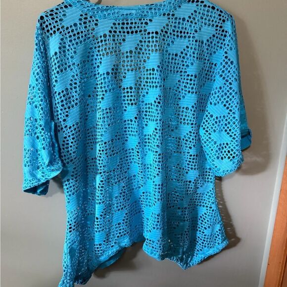 Mirror Image Vneck Mesh 3/4 Sleeve Cardigan Size L Aqua - Picture 6 of 7